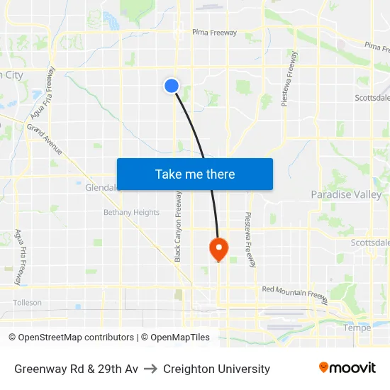 Greenway Rd & 29th Av to Creighton University map