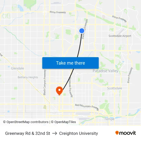 Greenway Rd & 32nd St to Creighton University map
