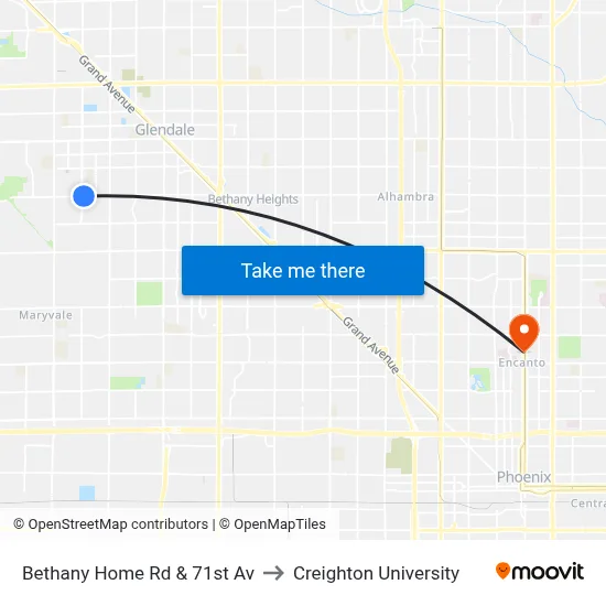Bethany Home Rd & 71st Av to Creighton University map