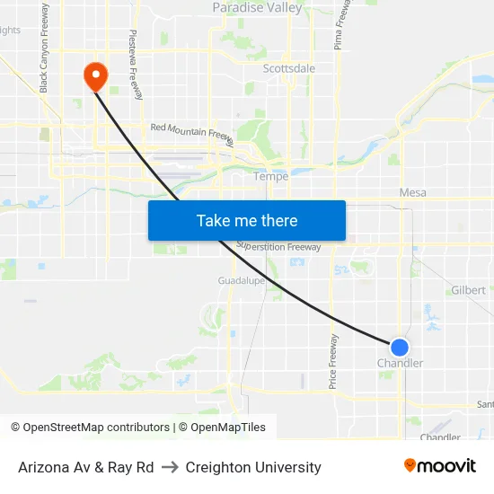 Arizona Av & Ray Rd to Creighton University map