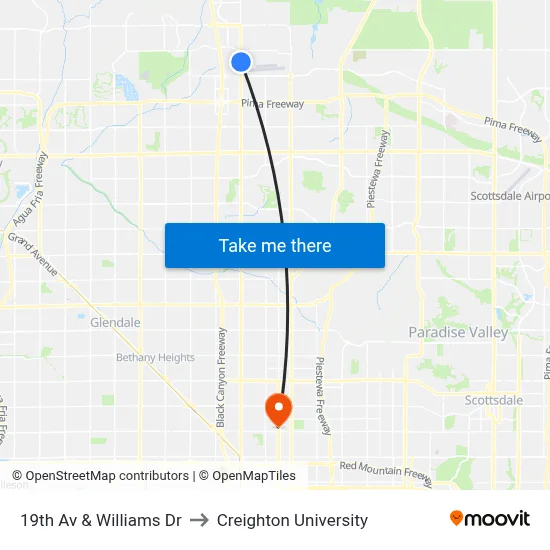 19th Av & Williams Dr to Creighton University map