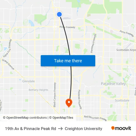 19th Av & Pinnacle Peak Rd to Creighton University map