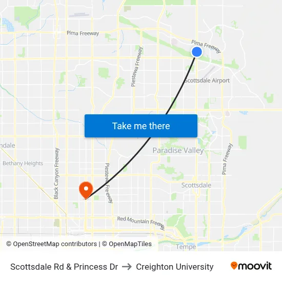 Scottsdale Rd & Princess Dr to Creighton University map