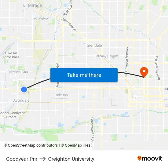 Goodyear Pnr to Creighton University map