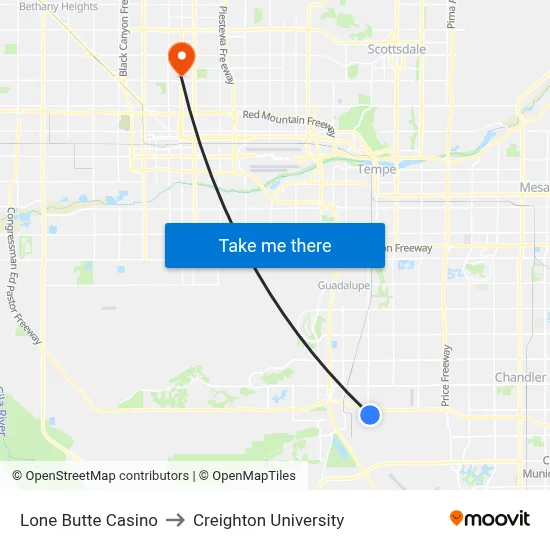 Lone Butte Casino to Creighton University map