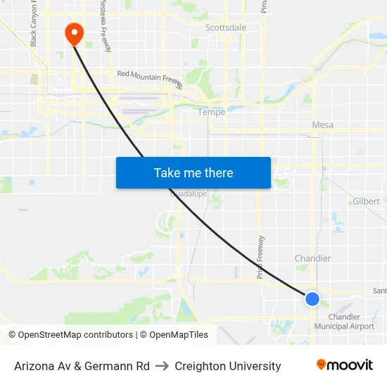 Arizona Av & Germann Rd to Creighton University map