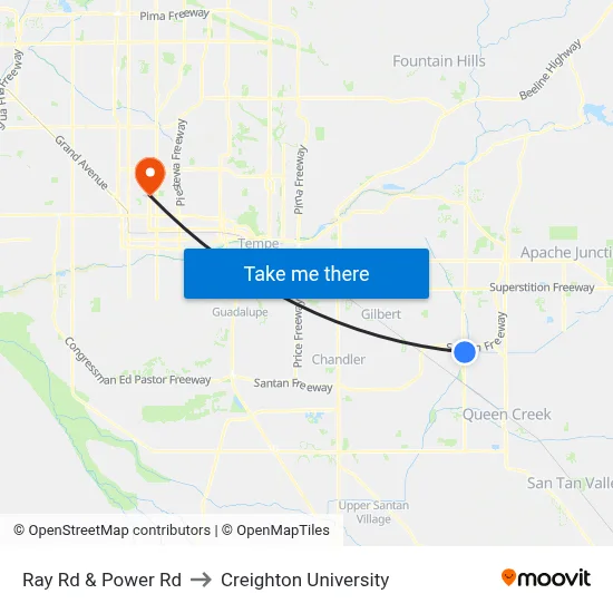 Ray Rd & Power Rd to Creighton University map