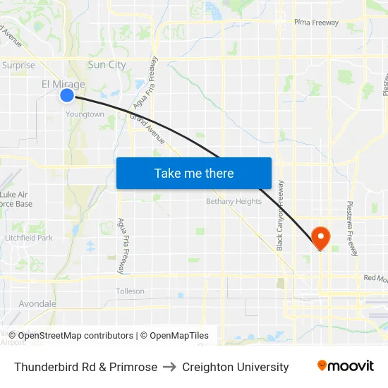 Thunderbird Rd & Primrose to Creighton University map