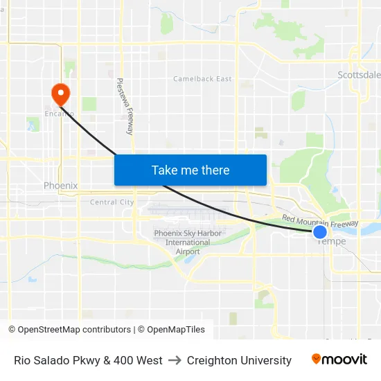 Rio Salado Pkwy & 400 West to Creighton University map