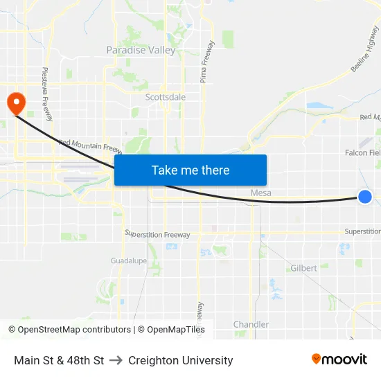 Main St & 48th St to Creighton University map