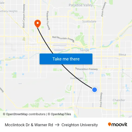 Mcclintock Dr & Warner Rd to Creighton University map