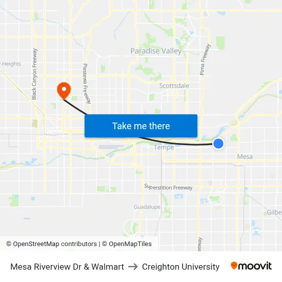 Mesa Riverview Dr & Walmart to Creighton University map