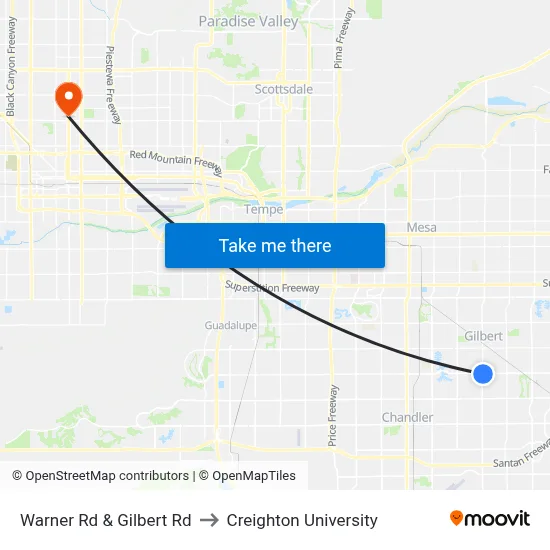 Warner Rd & Gilbert Rd to Creighton University map