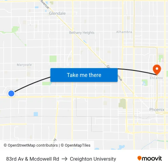 83rd Av & Mcdowell Rd to Creighton University map