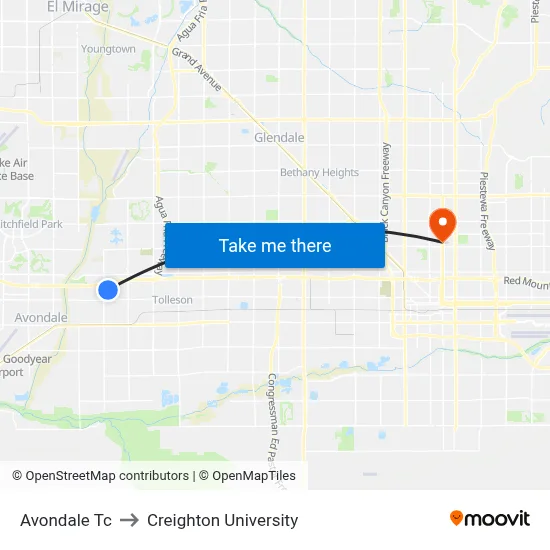 Avondale Tc to Creighton University map