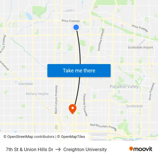 7th St & Union Hills Dr to Creighton University map