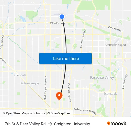 7th St & Deer Valley Rd to Creighton University map