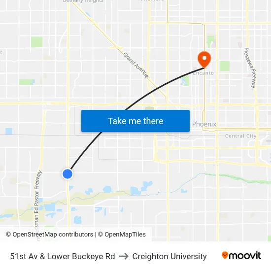51st Av & Lower Buckeye Rd to Creighton University map