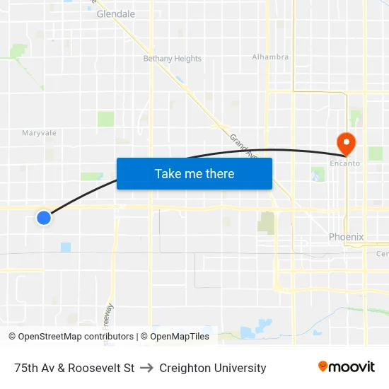 75th Av & Roosevelt St to Creighton University map