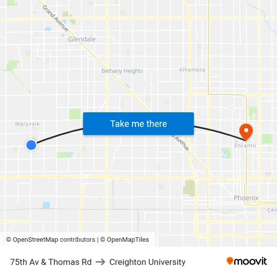 75th Av & Thomas Rd to Creighton University map