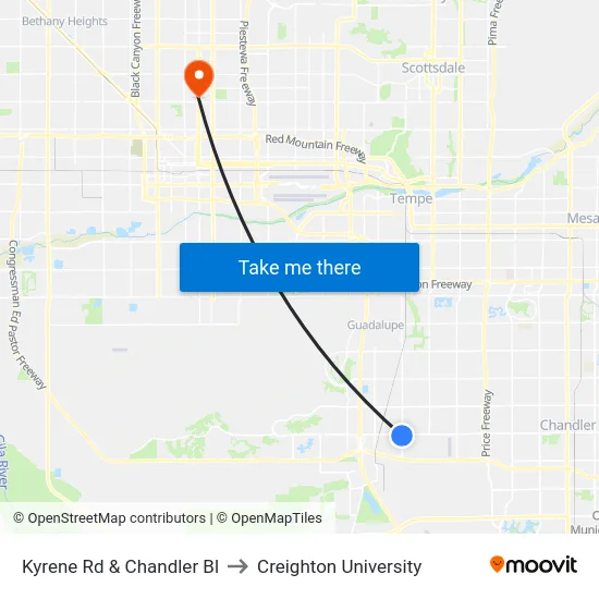Kyrene Rd & Chandler Bl to Creighton University map