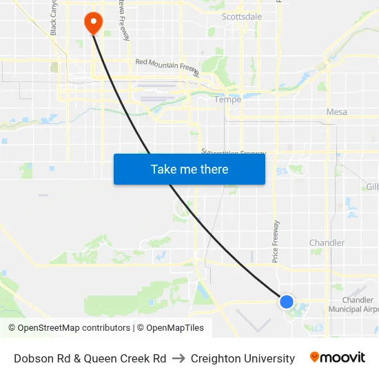 Dobson Rd & Queen Creek Rd to Creighton University map