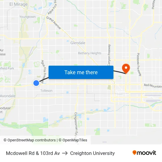 Mcdowell Rd & 103rd Av to Creighton University map