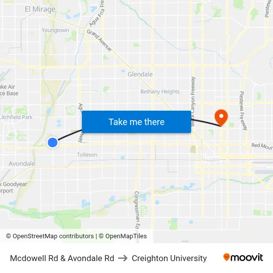 Mcdowell Rd & Avondale Rd to Creighton University map