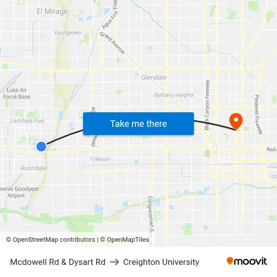 Mcdowell Rd & Dysart Rd to Creighton University map