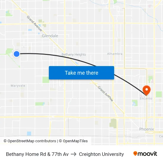 Bethany Home Rd & 77th Av to Creighton University map