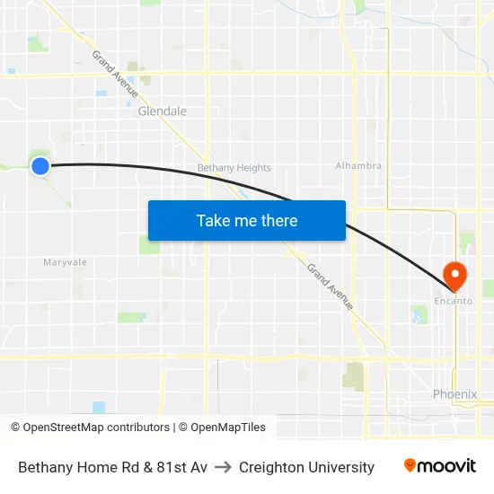 Bethany Home Rd & 81st Av to Creighton University map