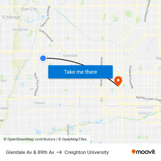 Glendale Av & 89th Av to Creighton University map