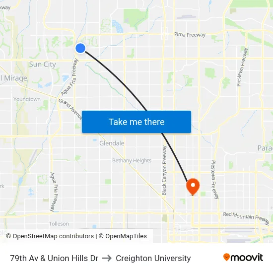 79th Av & Union Hills Dr to Creighton University map