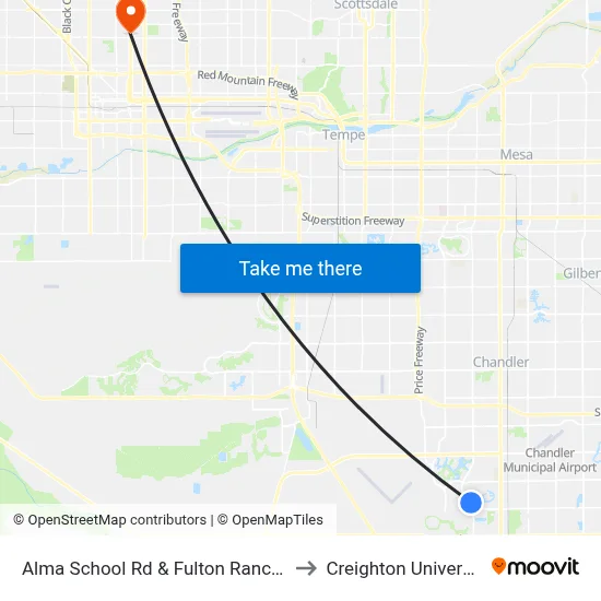 Alma School Rd & Fulton Ranch Bl to Creighton University map