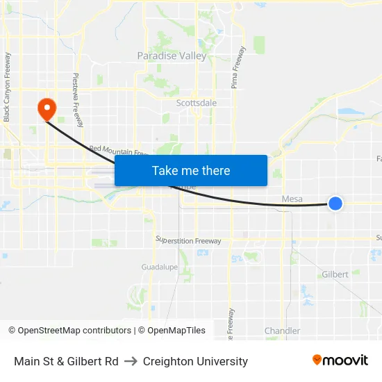 Main St & Gilbert Rd to Creighton University map
