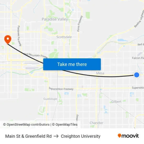 Main St & Greenfield Rd to Creighton University map
