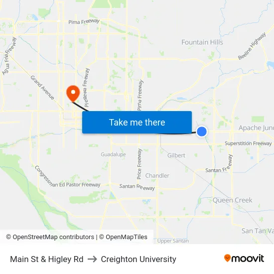 Main St & Higley Rd to Creighton University map