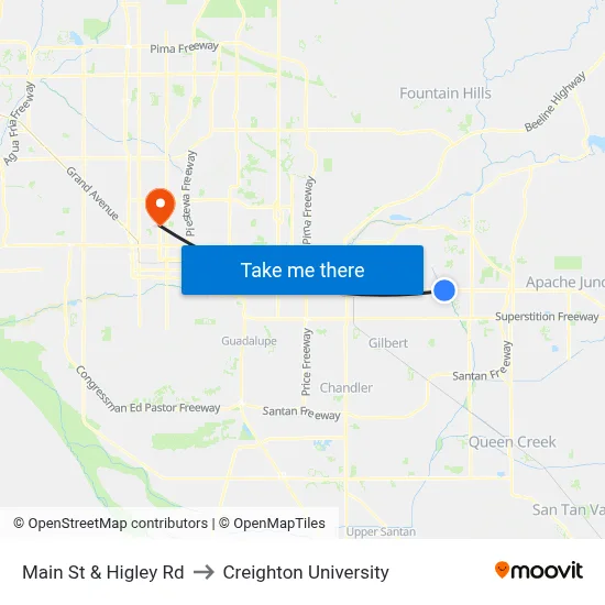 Main St & Higley Rd to Creighton University map