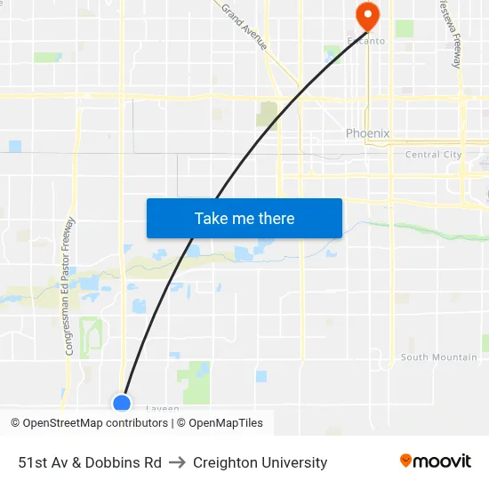 51st Av & Dobbins Rd to Creighton University map