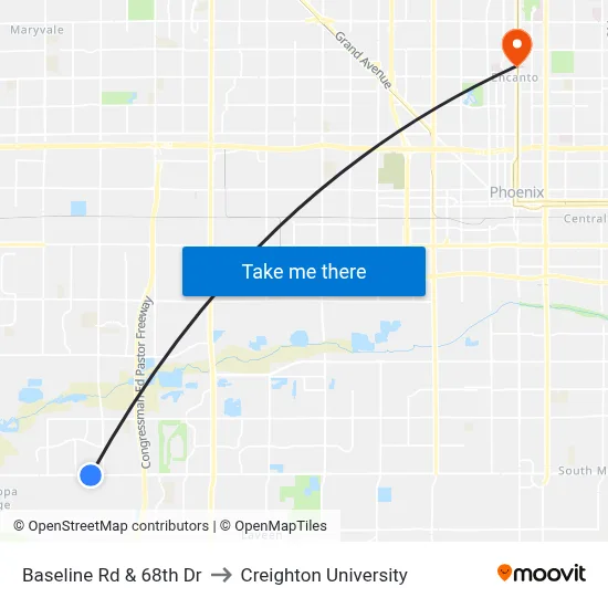 Baseline Rd & 68th Dr to Creighton University map