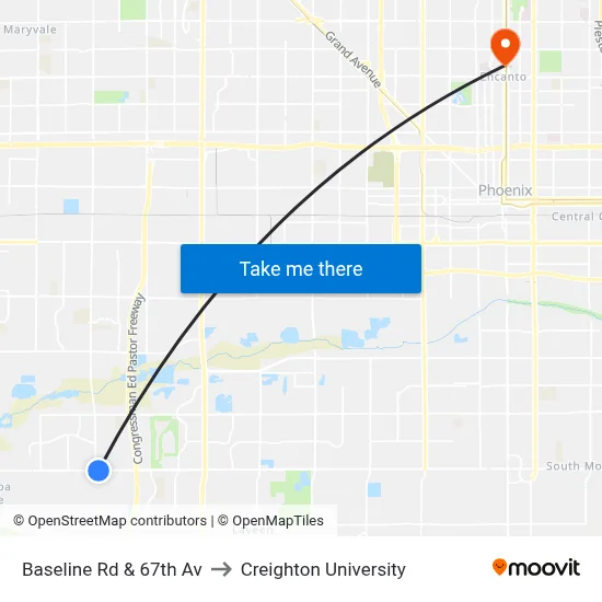 Baseline Rd & 67th Av to Creighton University map