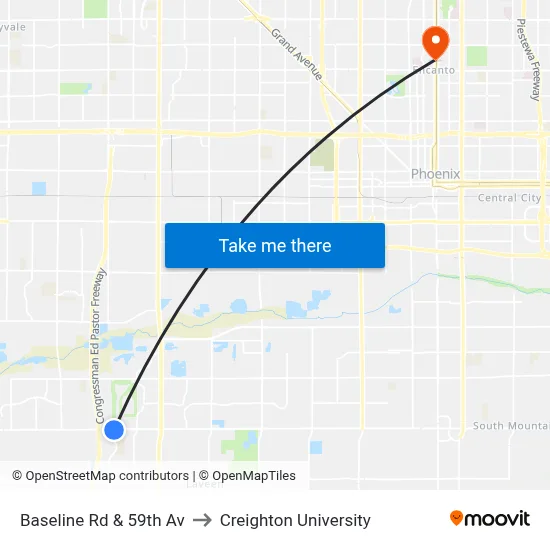 Baseline Rd & 59th Av to Creighton University map