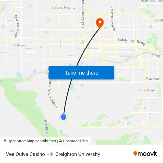 Vee Quiva Casino to Creighton University map