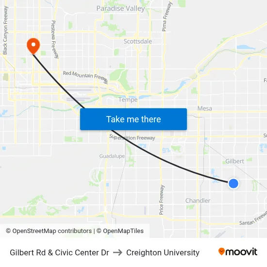 Gilbert Rd & Civic Center Dr to Creighton University map