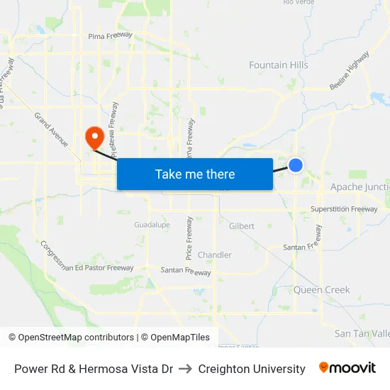Power Rd & Hermosa Vista Dr to Creighton University map