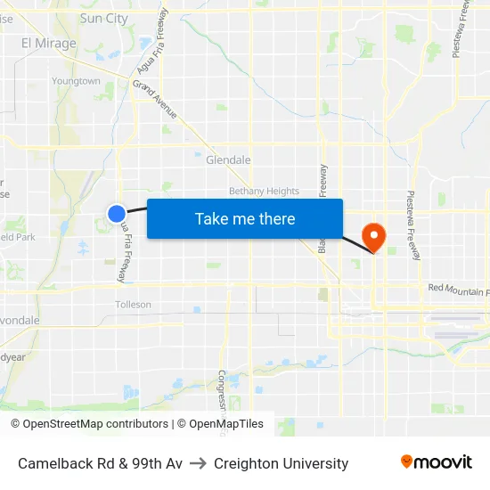Camelback Rd & 99th Av to Creighton University map