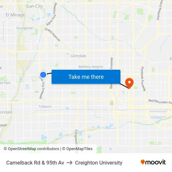 Camelback Rd & 95th Av to Creighton University map