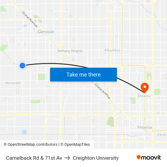 Camelback Rd & 71st Av to Creighton University map