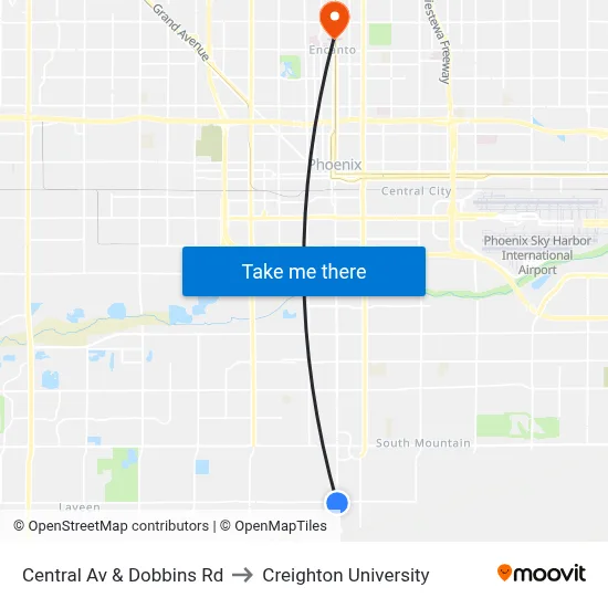 Central Av & Dobbins Rd to Creighton University map