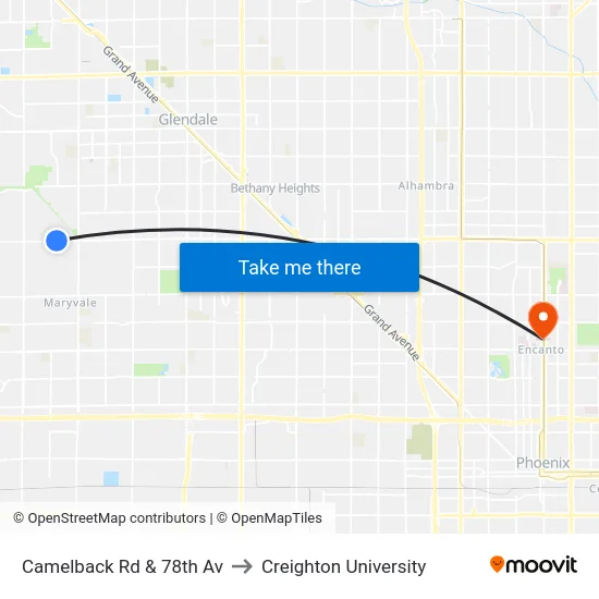Camelback Rd & 78th Av to Creighton University map